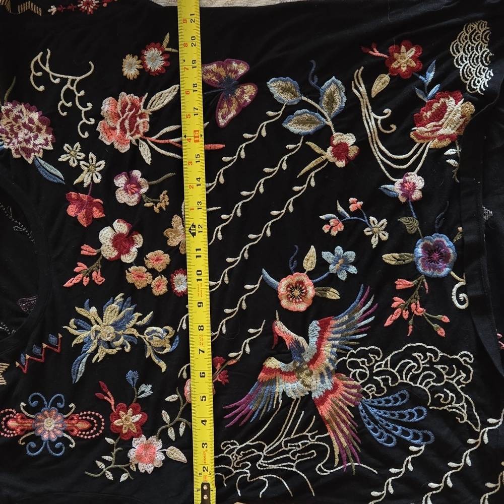 Johnny Was Black Top with Multicolor Floral Embroidery - Picture 6 of 7